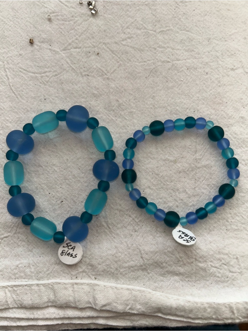 Teal & Blue Sea Glass Stretch Bracelet Duo